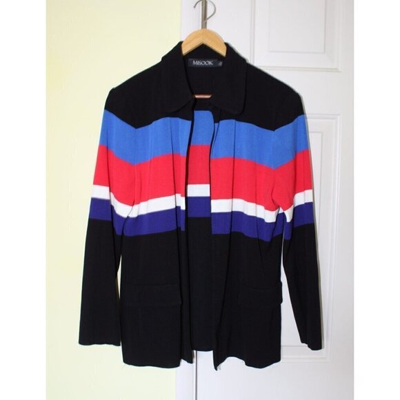 Misook women's Knit Cardigan striped long sleeve open front Size L multicolor - Picture 2 of 10